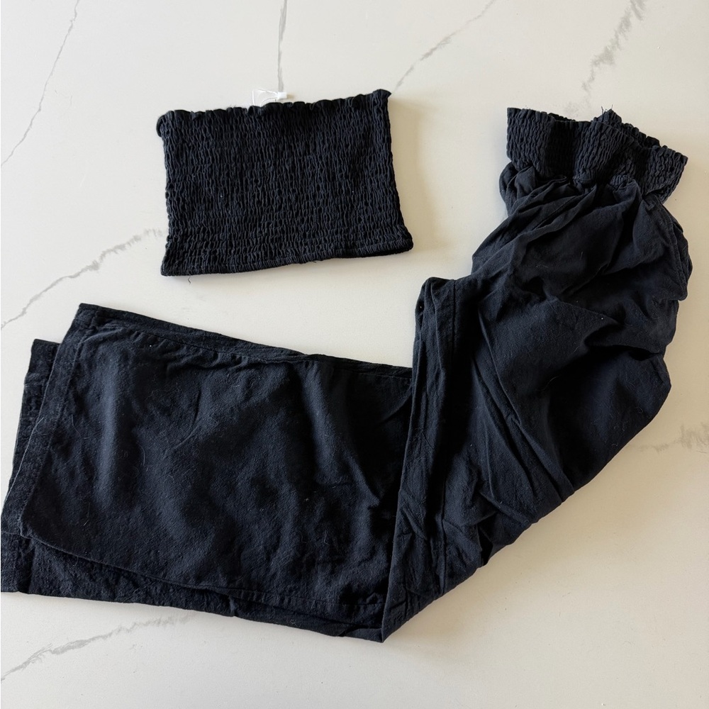 Black Smocked Tube Top and Matching Pants Set